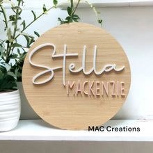 Load image into Gallery viewer, Bamboo Name Plaque - TWO acrylic names - Baby Announcement Plaque