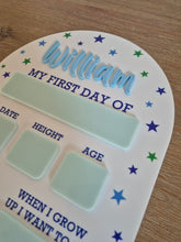 Load image into Gallery viewer, Personalised First Day of School Board | Stars First Day Sign | Acrylic Milestone Board | Back to School Photo Prop | Boys School Sign