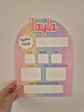 Load image into Gallery viewer, Personalised First &amp; Last Day School Board | Reusable Acrylic First Day Sign | Interchangeable Names | Back to School Photo Prop | Rainbow