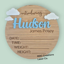 Load image into Gallery viewer, Personalised Clouds Birth Announcement with Details Plaque