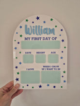 Load image into Gallery viewer, Personalised First Day of School Board | Stars First Day Sign | Acrylic Milestone Board | Back to School Photo Prop | Boys School Sign