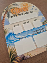 Load image into Gallery viewer, Personalised First Day of School Board | Surfer Beach First Day Sign | Acrylic Milestone Board | Back to School Photo Prop | School Sign