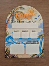 Load image into Gallery viewer, Personalised First Day of School Board | Surfer Beach First Day Sign | Acrylic Milestone Board | Back to School Photo Prop | School Sign