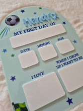 Load image into Gallery viewer, Acrylic First Day Board - Soccer Design