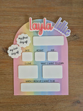 Load image into Gallery viewer, Personalised First &amp; Last Day School Board | Reusable Acrylic First Day Sign | Interchangeable Names | Back to School Photo Prop | Rainbow