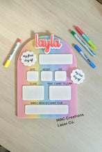 Load image into Gallery viewer, Personalised First &amp; Last Day School Board | Reusable Acrylic First Day Sign | Interchangeable Names | Back to School Photo Prop | Rainbow
