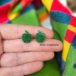 Green Apple Glitter Stud Earrings