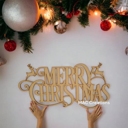 Merry Christmas Sign with Reindeer