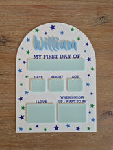 Load image into Gallery viewer, Personalised First Day of School Board | Stars First Day Sign | Acrylic Milestone Board | Back to School Photo Prop | Boys School Sign