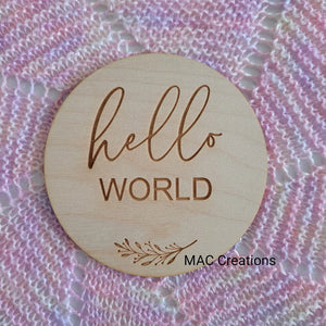 "Hello World"  Birth Announcement Plaque