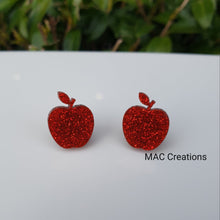 Load image into Gallery viewer, Red and Green Apple Glitter Stud Earrings