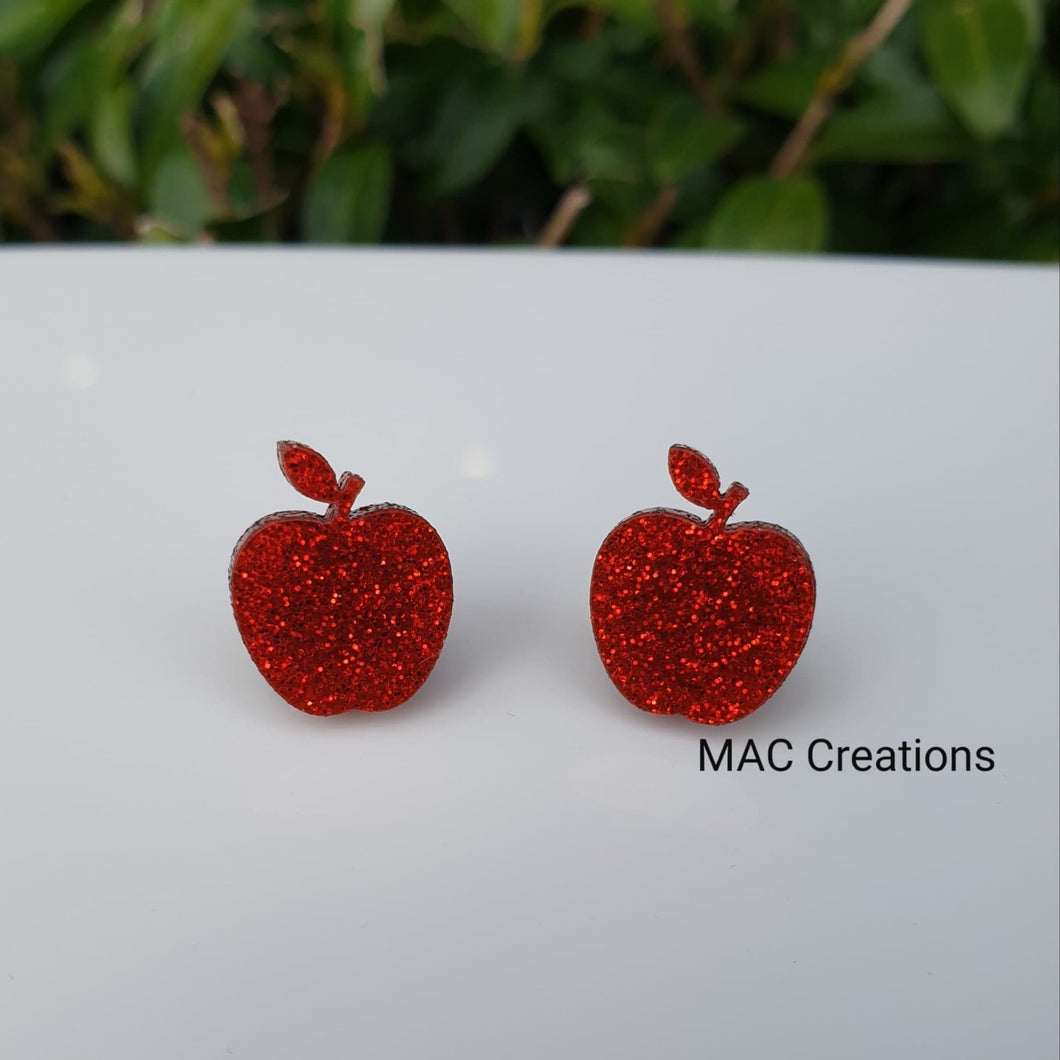 Red Apple Glitter Stud Earrings