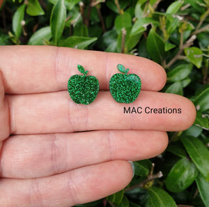 Green Apple Glitter Stud Earrings