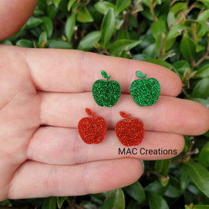 Red and Green Apple Glitter Stud Earrings