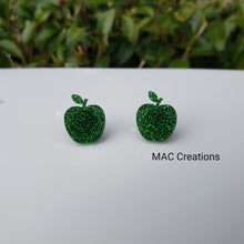 Load image into Gallery viewer, Green Apple Glitter Stud Earrings