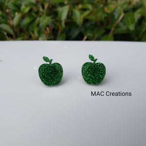 Green Apple Glitter Stud Earrings