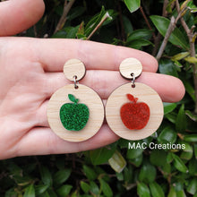 Load image into Gallery viewer, Red and Green Apple and Bamboo Dangles