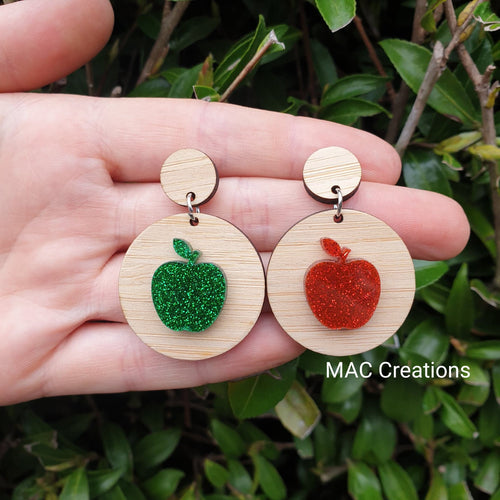 Red and Green Apple and Bamboo Dangles