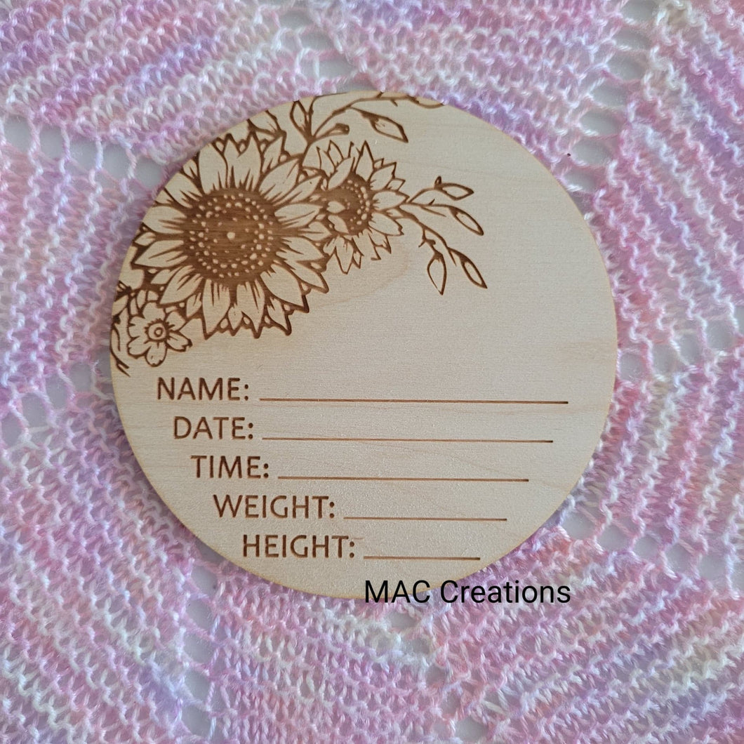 Sunflower Birth Details Plaque