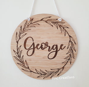 Leaf Wreath - Name Plaque - MAC Creations Laser Co.