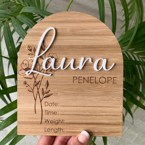 Arch Bouquet Birth Details Plaque