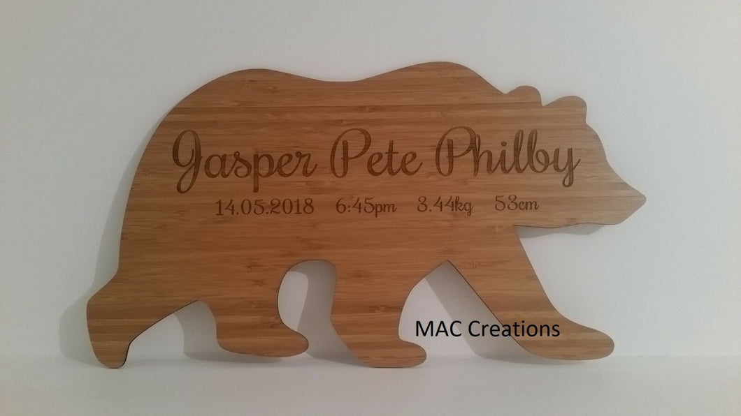 Bear Birth Announcement Plaque - MAC Creations Laser Co.