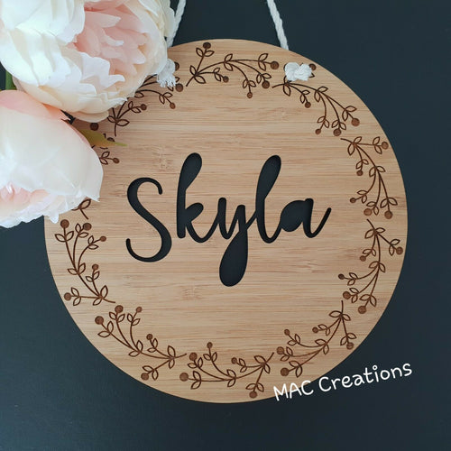 Leaves + Berries - Name Plaque - MAC Creations Laser Co.