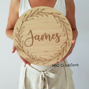 Leaf Wreath - Name Plaque - MAC Creations Laser Co.