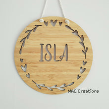 Load image into Gallery viewer, Hearts + Leaves - Name Plaque - Name Sign - MAC Creations Laser Co.