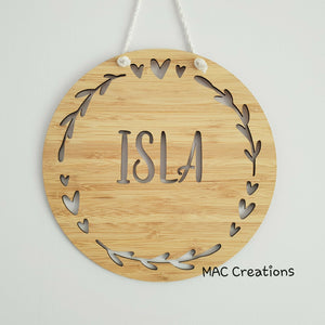 Hearts + Leaves - Name Plaque - Name Sign - MAC Creations Laser Co.