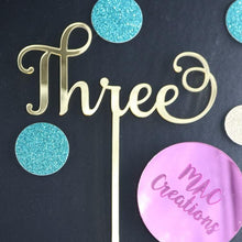 Load image into Gallery viewer, &#39;Three&#39; Cake Topper - MAC Creations Laser Co.