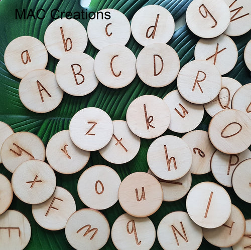 Wooden Alphabet Discs - MAC Creations Laser Co.