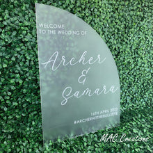 Load image into Gallery viewer, Engraved Arch Welcome Sign - clear or frosted acrylic