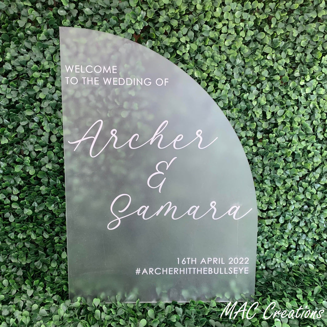 Engraved Arch Welcome Sign - clear or frosted acrylic