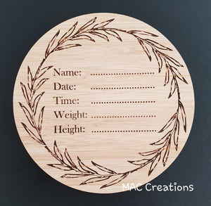 Leaves Birth Details - Baby Announcement Plaque
