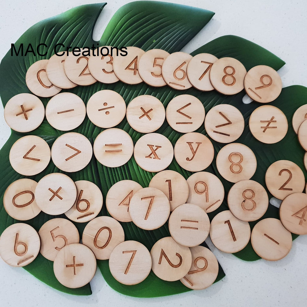 Wooden Maths/Number Discs - MAC Creations Laser Co.