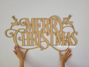 Merry Christmas Sign with Reindeer