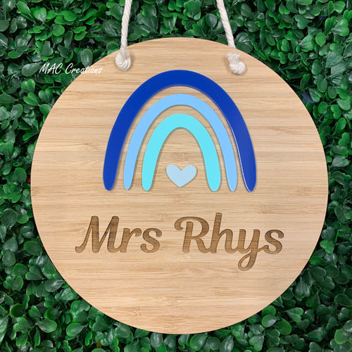 Rainbow Teacher Door Sign - BLUE rainbow