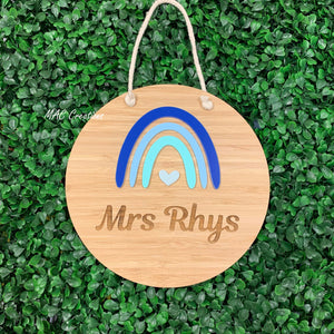 Rainbow Teacher Door Sign - BLUE rainbow