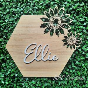 Sunflower Hexagon Cut Out Name Plaque