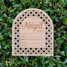 Load image into Gallery viewer, Rattan Arch Birth Announcement Plaque