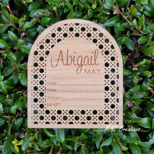 Rattan Arch Birth Announcement Plaque