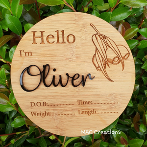 Personalised Birth Details Plaque - Gumnuts - MAC Creations Laser Co.