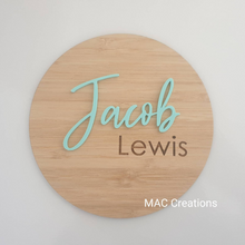 Load image into Gallery viewer, Bamboo Name Plaque - Laser Cut Baby Announcement Plaque