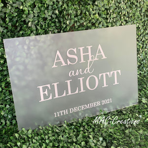 Engraved Names Welcome Sign - clear or frosted acrylic
