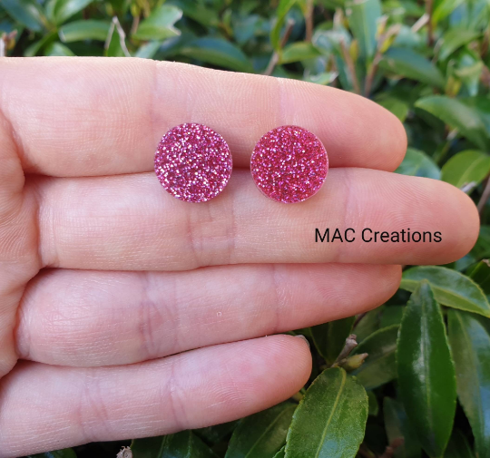 Pink Glitter Stud Earrings