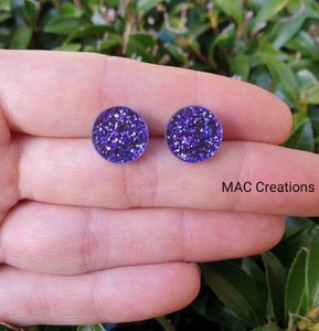 Purple Glitter Stud Earrings