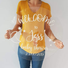Load image into Gallery viewer, Clear Engraved Baby Shower Welcome Sign - MAC Creations Laser Co.