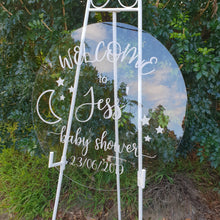 Load image into Gallery viewer, Clear Engraved Baby Shower Welcome Sign - MAC Creations Laser Co.