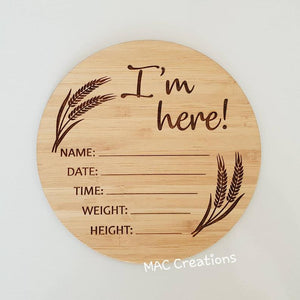 Birth Details Plaque - Wheat